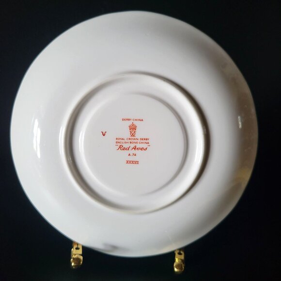 Royal Crown Derby Red Aves Pattern Saucer Plate 6.25", Bird Plate - Picture 4 of 5